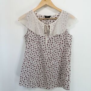 LL Bean Blouse Women Size 2 Duck Tie Front Collar Silk Office Nature Cottagecore